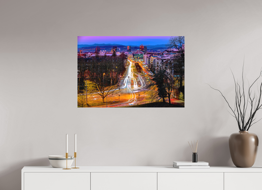 90 x 60 cm, Alu-Dibond direkt Basel Margarethenstich in der Dämmerung